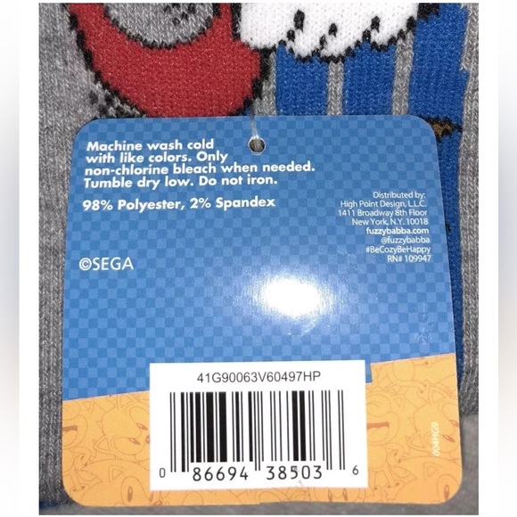 Sonic The Hedgehog Crew Socks 2 Pair Men 6.5-12 Gray Blue w Born To Run Sega NEW - Picture 5 of 9